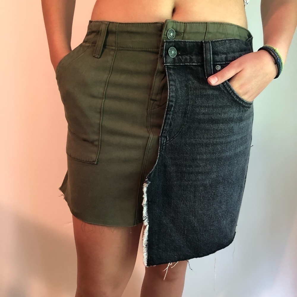 Hudson Split Denim Mini Skirt Black Denim Green 27